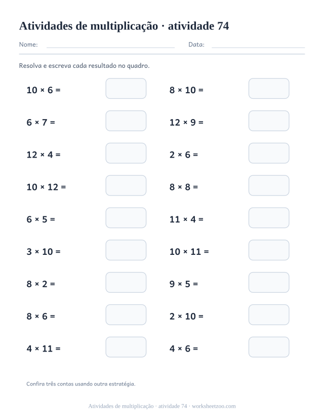 Prévia de Atividades de multiplicação, atividade 74 para imprimir