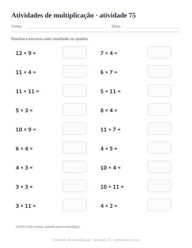 Prévia de Atividades de multiplicação, atividade 75 para imprimir