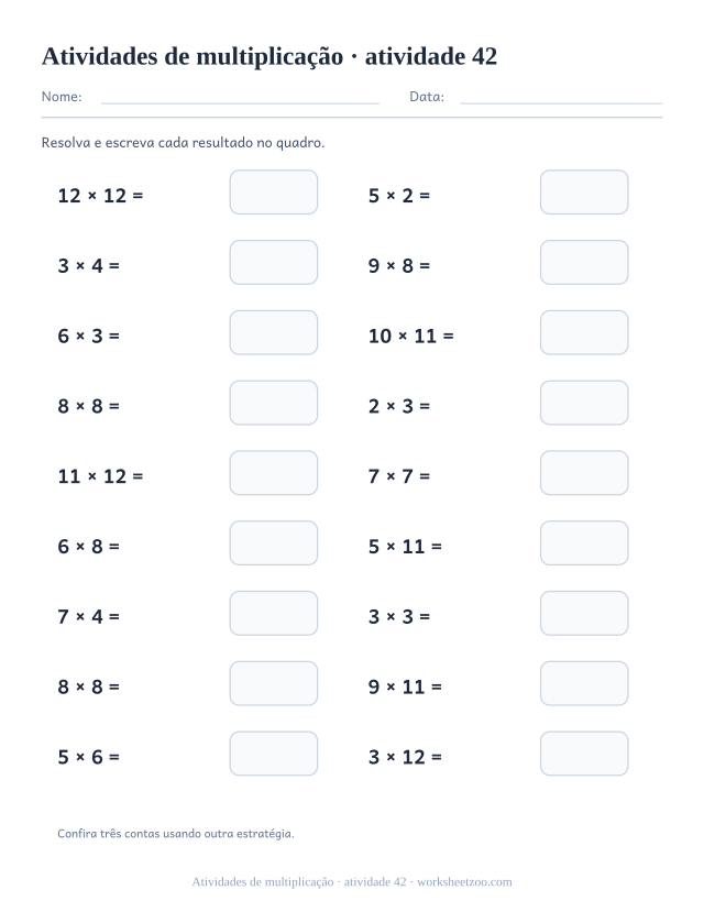 Prévia de Atividades de multiplicação, atividade 42 para imprimir