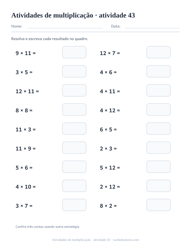 Prévia de Atividades de multiplicação, atividade 43 para imprimir