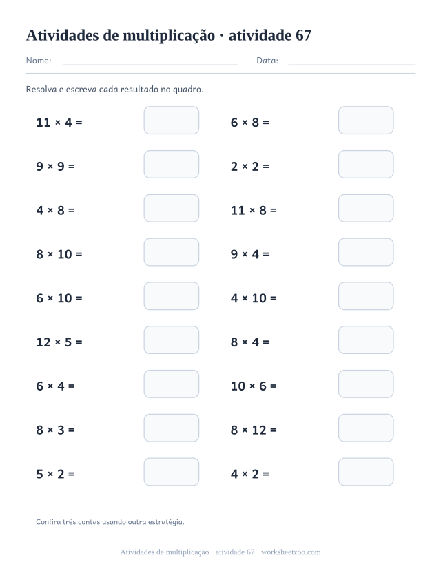 Prévia de Atividades de multiplicação, atividade 67 para imprimir