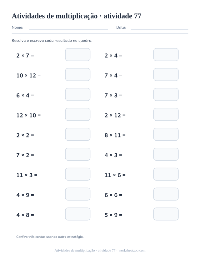 Prévia de Atividades de multiplicação, atividade 77 para imprimir