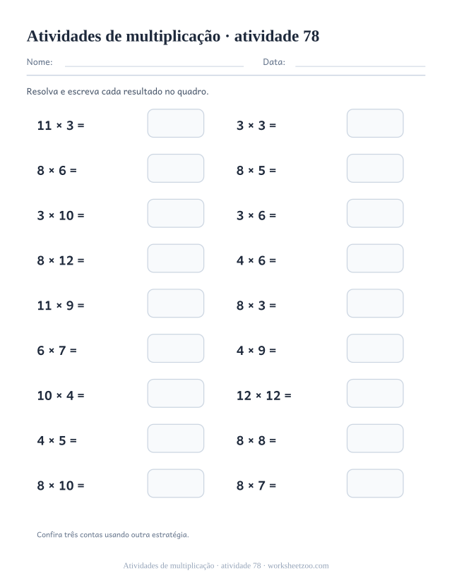 Prévia de Atividades de multiplicação, atividade 78 para imprimir
