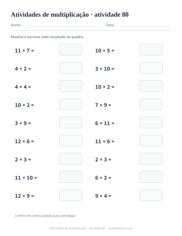 Prévia de Atividades de multiplicação, atividade 80 para imprimir