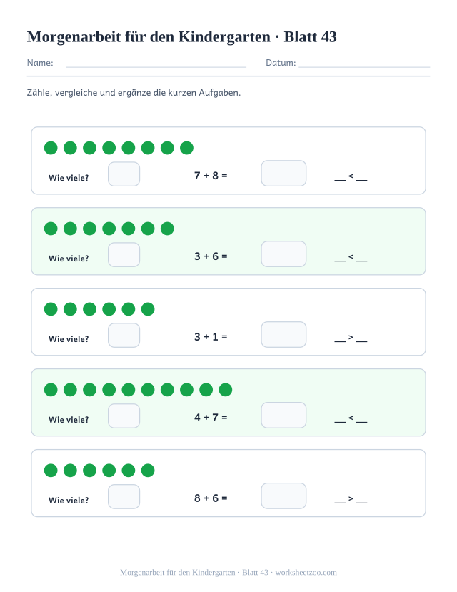 Vorschau: Morgenarbeit für den Kindergarten, druckbares Arbeitsblatt 43