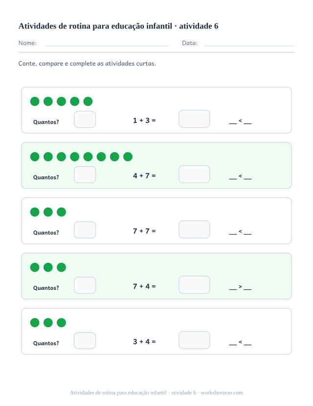 Prévia de Atividades de rotina para educação infantil, atividade 6 para imprimir
