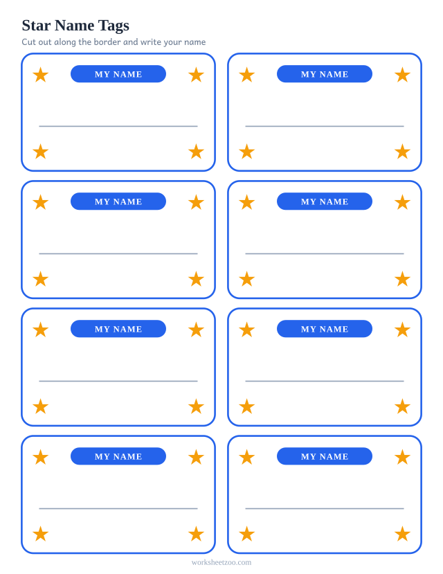 Etiquetas de estrellas: hoja imprimible gratis con ocho gafetes para recortar