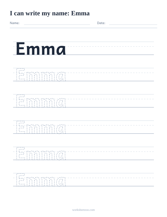 Example of a generated name tracing worksheet