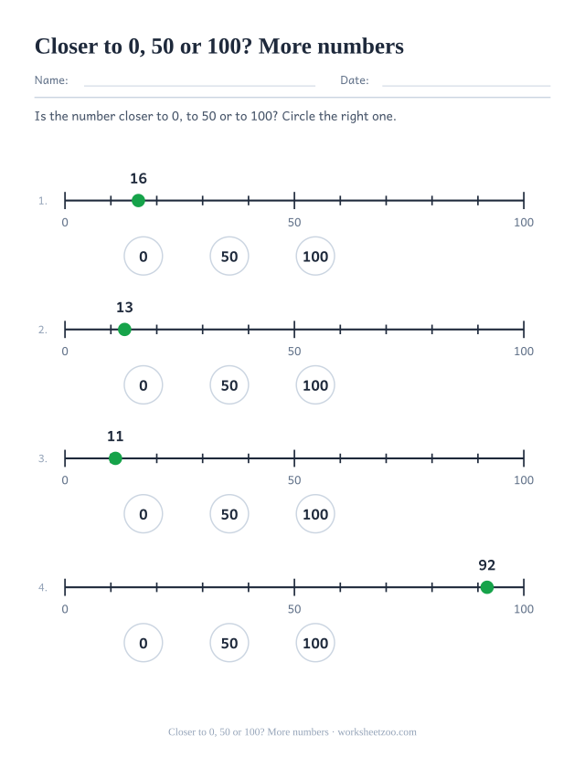 Second worksheet choosing the nearest benchmark on a number line