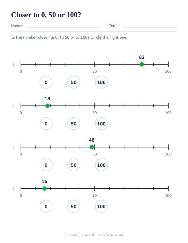 Number line worksheet choosing which benchmark a number is closest to