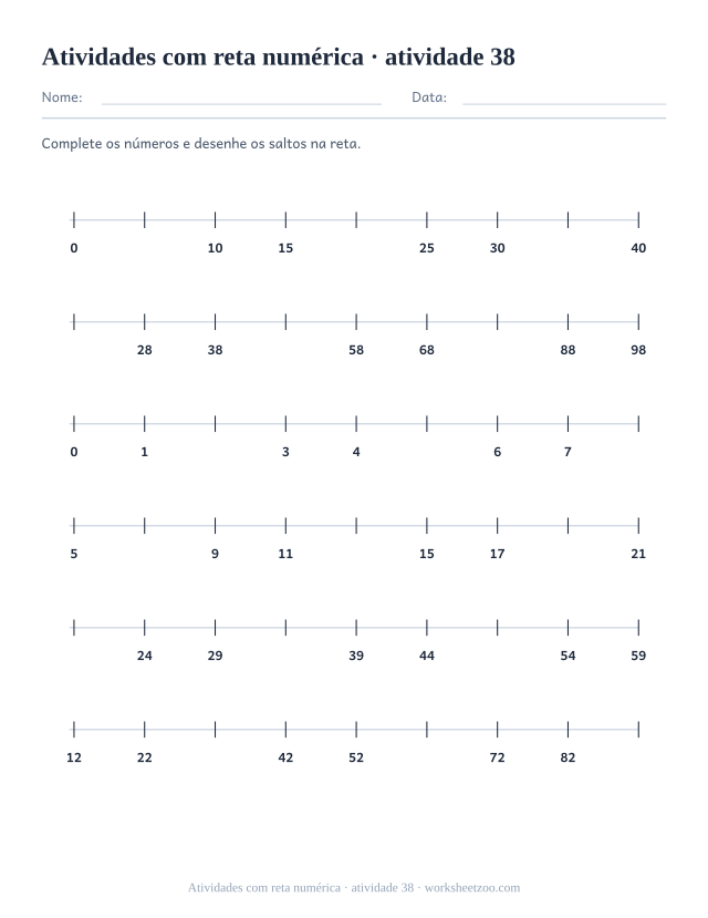 Prévia de Atividades com reta numérica, atividade 38 para imprimir
