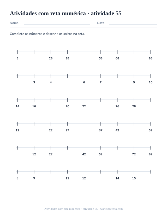 Prévia de Atividades com reta numérica, atividade 55 para imprimir