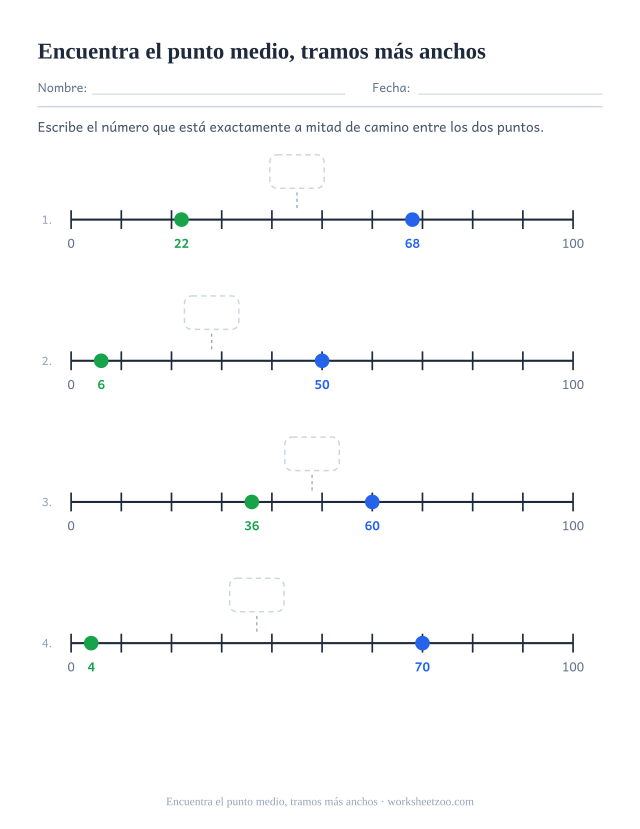 Segunda ficha para hallar el número a mitad de camino entre dos puntos