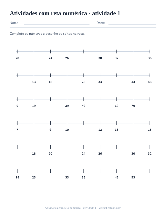 Prévia de Atividades com reta numérica, atividade 1 para imprimir