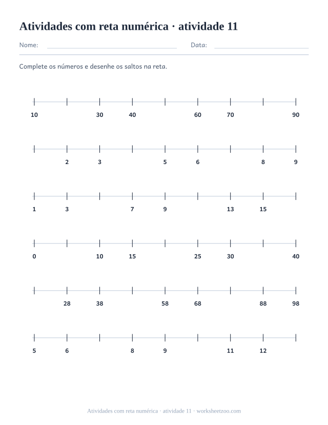 Prévia de Atividades com reta numérica, atividade 11 para imprimir