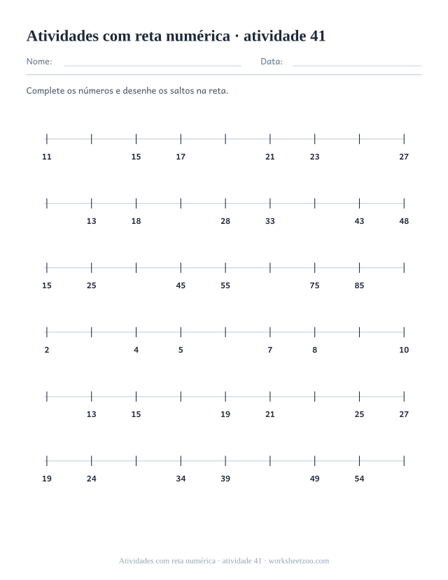 Prévia de Atividades com reta numérica, atividade 41 para imprimir