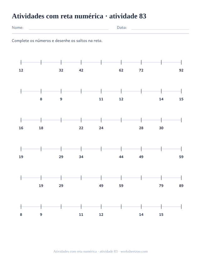 Prévia de Atividades com reta numérica, atividade 83 para imprimir