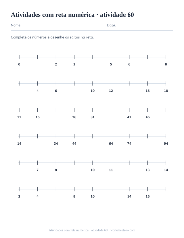 Prévia de Atividades com reta numérica, atividade 60 para imprimir