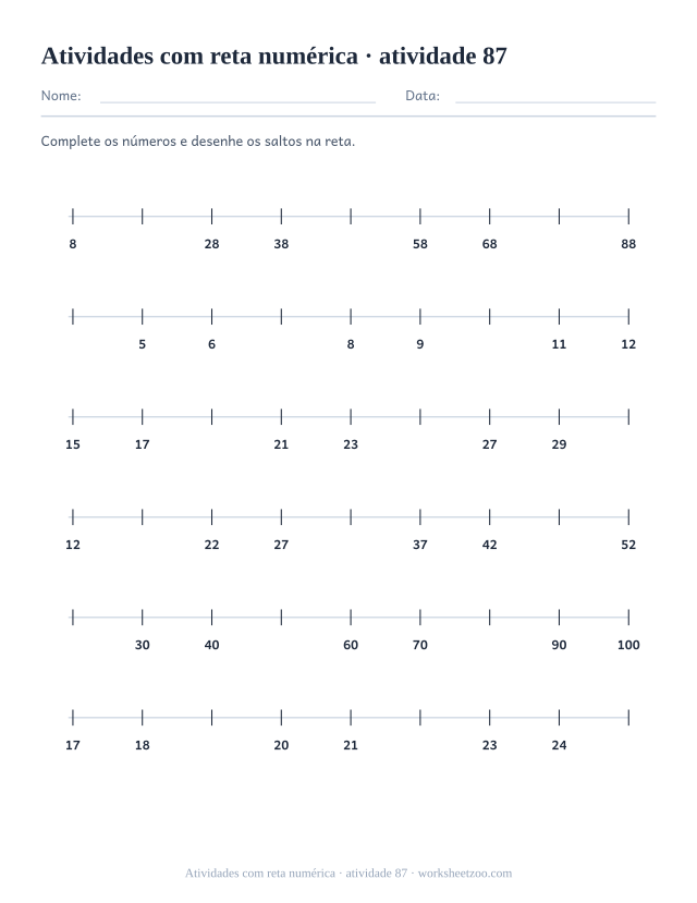 Prévia de Atividades com reta numérica, atividade 87 para imprimir