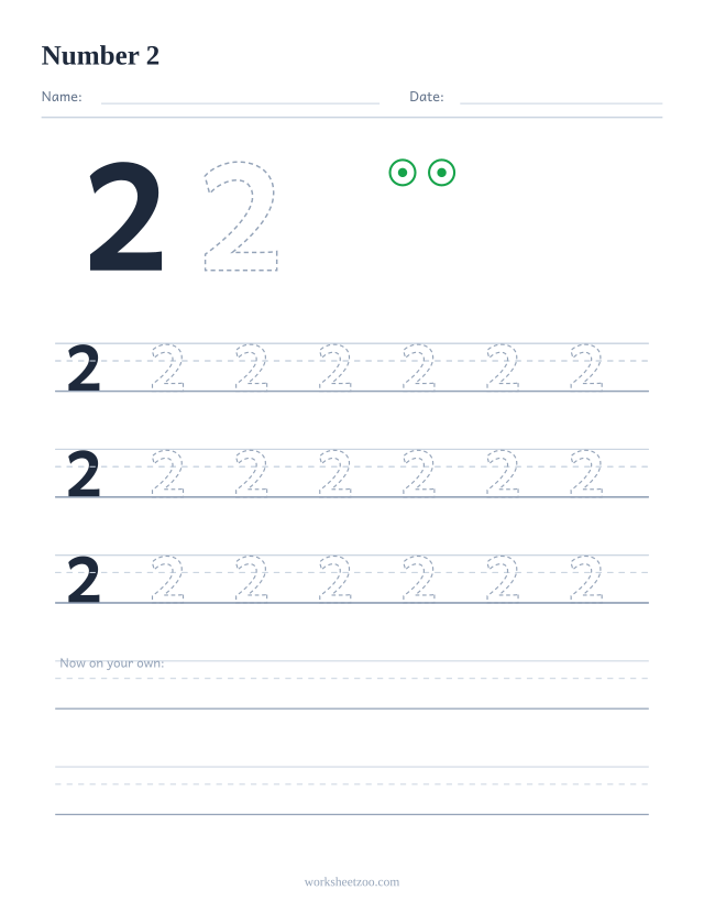 Number 2 tracing worksheet with counting dots