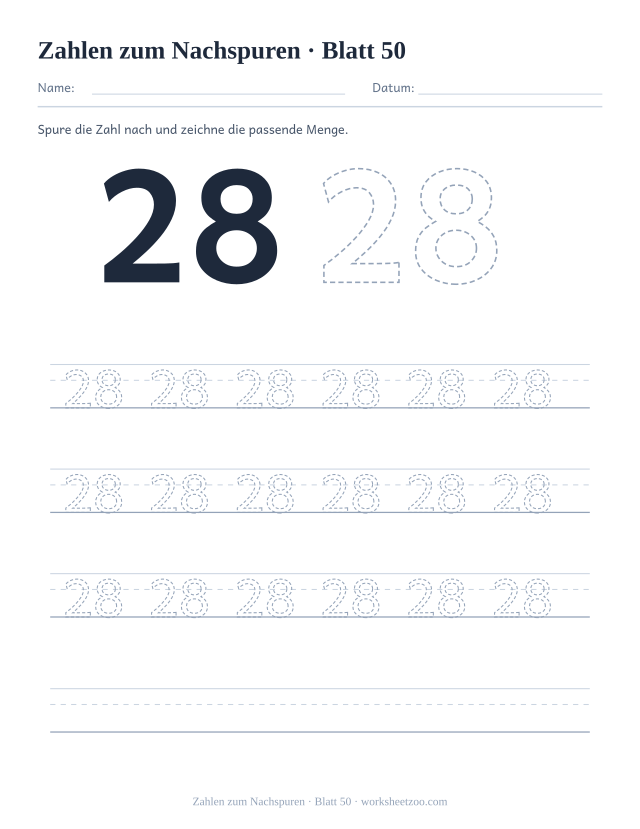 Vorschau: Zahlen zum Nachspuren, druckbares Arbeitsblatt 50