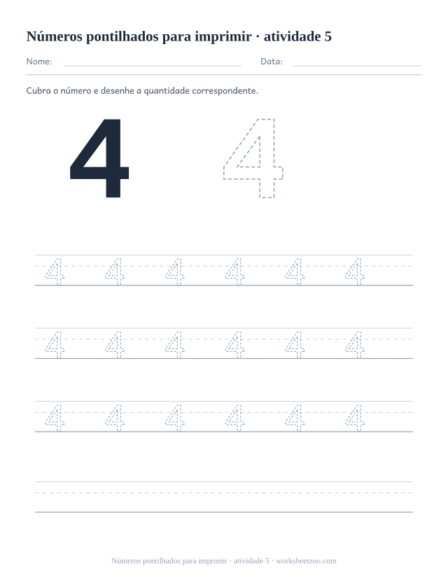 Prévia de Números pontilhados para imprimir, atividade 5 para imprimir