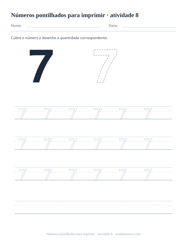 Prévia de Números pontilhados para imprimir, atividade 8 para imprimir