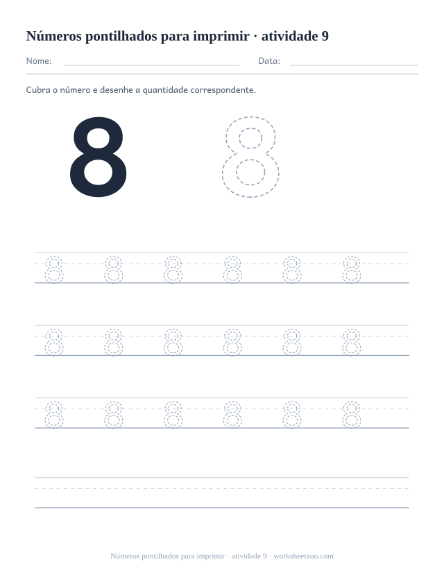 Prévia de Números pontilhados para imprimir, atividade 9 para imprimir