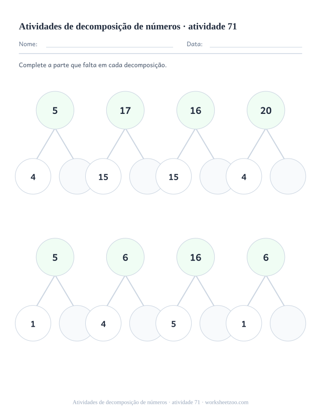 Prévia de Atividades de decomposição de números, atividade 71 para imprimir