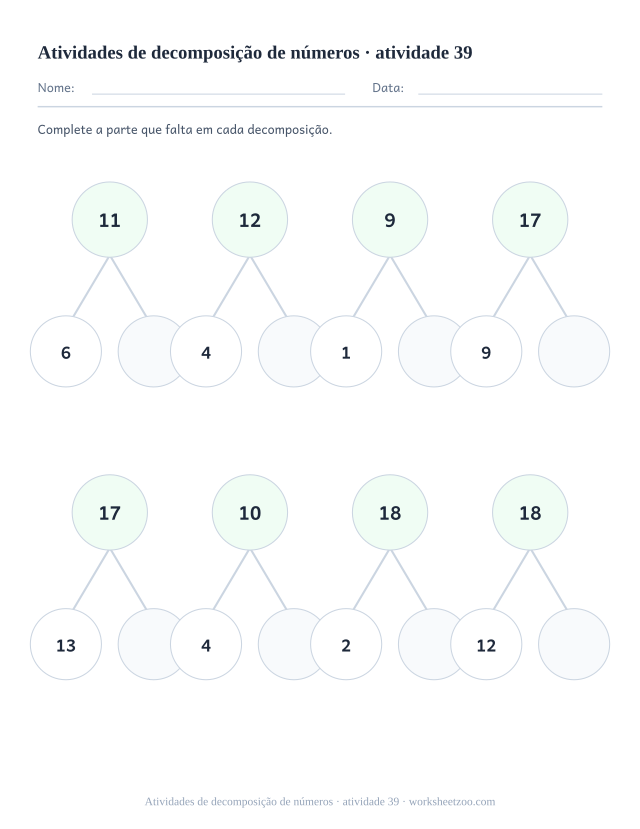 Prévia de Atividades de decomposição de números, atividade 39 para imprimir