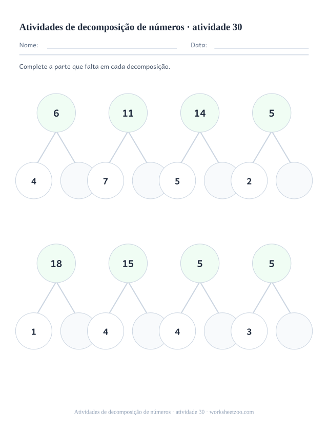 Prévia de Atividades de decomposição de números, atividade 30 para imprimir