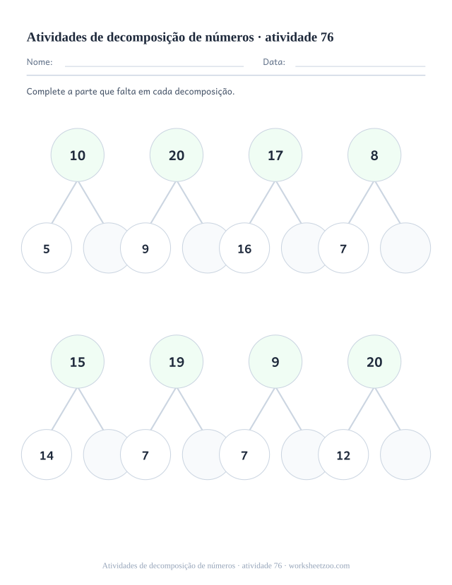 Prévia de Atividades de decomposição de números, atividade 76 para imprimir