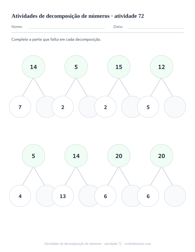 Prévia de Atividades de decomposição de números, atividade 72 para imprimir