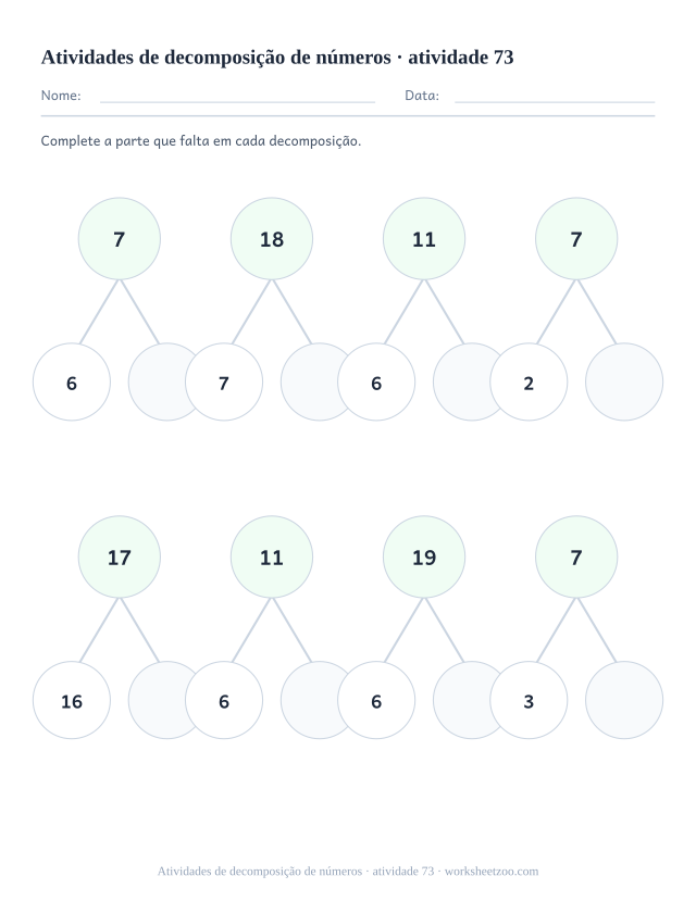 Prévia de Atividades de decomposição de números, atividade 73 para imprimir