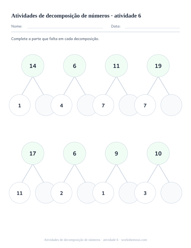 Prévia de Atividades de decomposição de números, atividade 6 para imprimir