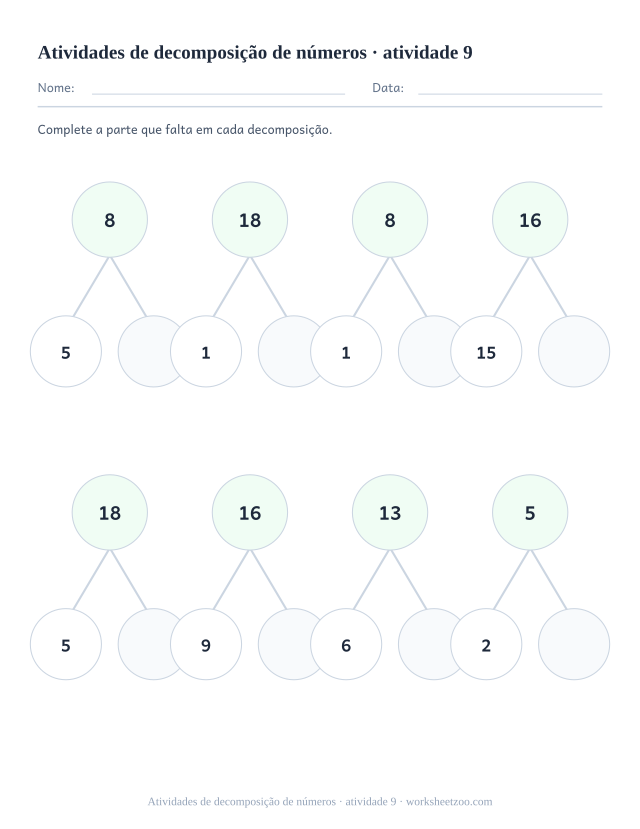 Prévia de Atividades de decomposição de números, atividade 9 para imprimir