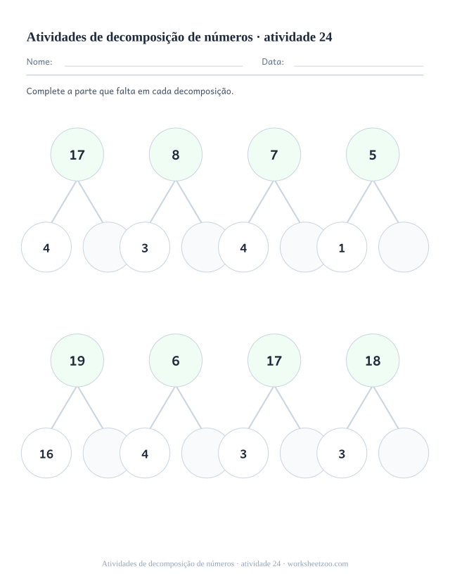 Prévia de Atividades de decomposição de números, atividade 24 para imprimir