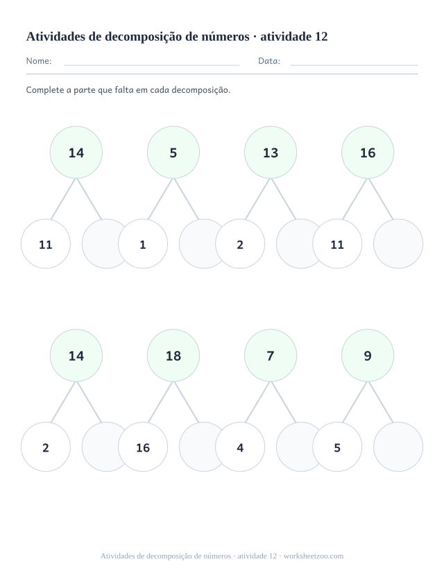 Prévia de Atividades de decomposição de números, atividade 12 para imprimir
