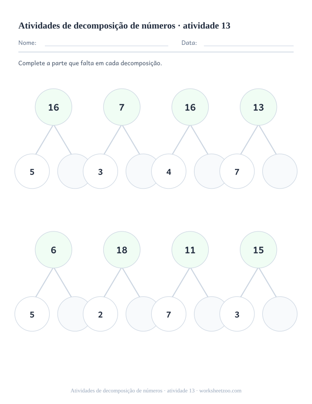 Prévia de Atividades de decomposição de números, atividade 13 para imprimir