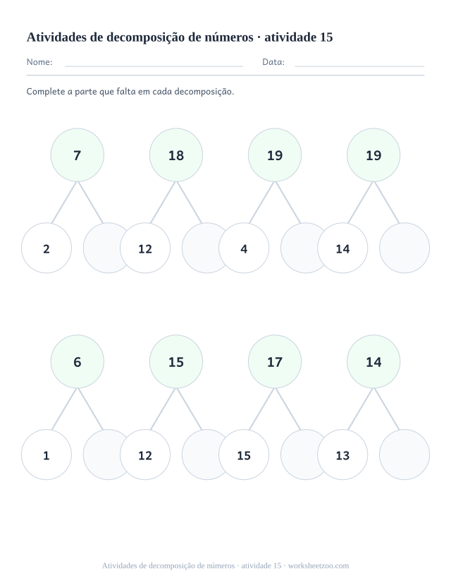 Prévia de Atividades de decomposição de números, atividade 15 para imprimir
