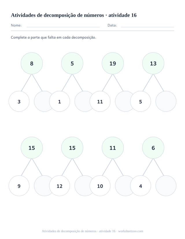 Prévia de Atividades de decomposição de números, atividade 16 para imprimir