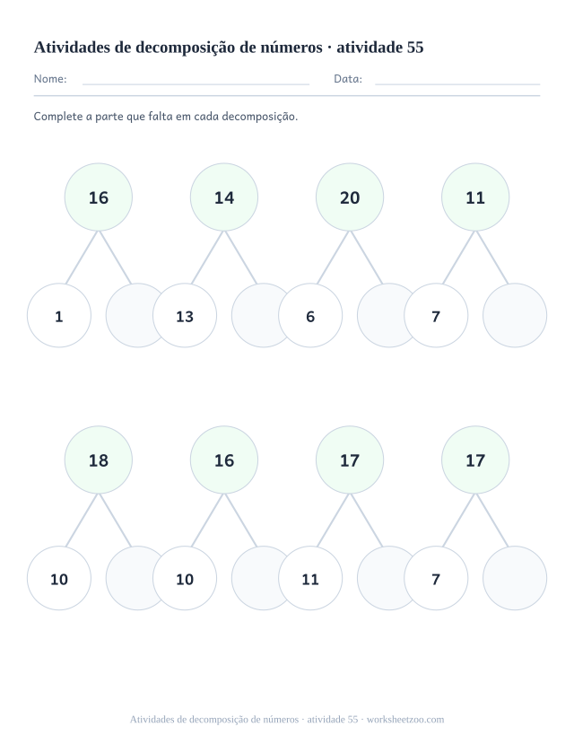 Prévia de Atividades de decomposição de números, atividade 55 para imprimir