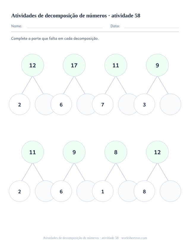 Prévia de Atividades de decomposição de números, atividade 58 para imprimir