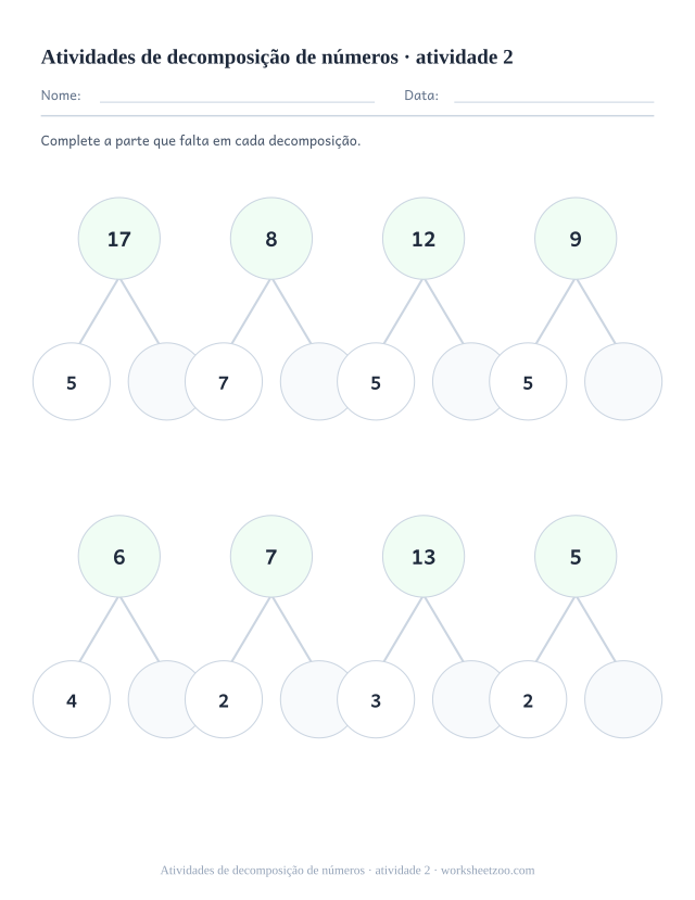 Prévia de Atividades de decomposição de números, atividade 2 para imprimir