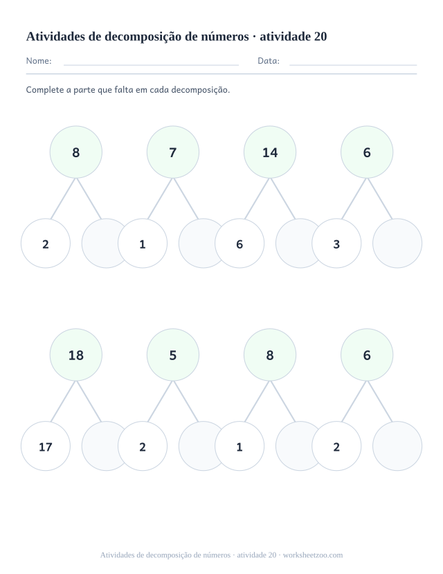 Prévia de Atividades de decomposição de números, atividade 20 para imprimir