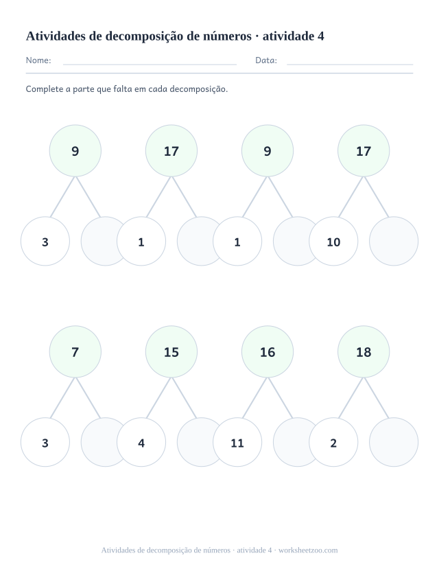 Prévia de Atividades de decomposição de números, atividade 4 para imprimir