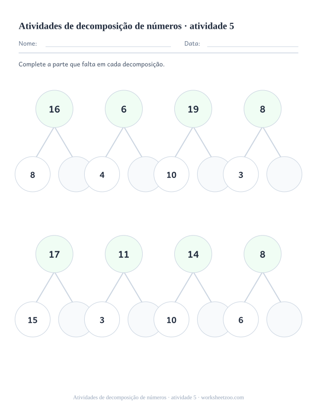 Prévia de Atividades de decomposição de números, atividade 5 para imprimir