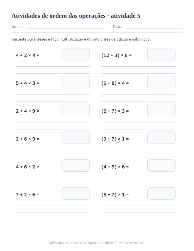 Prévia de Atividades de ordem das operações, atividade 5 para imprimir