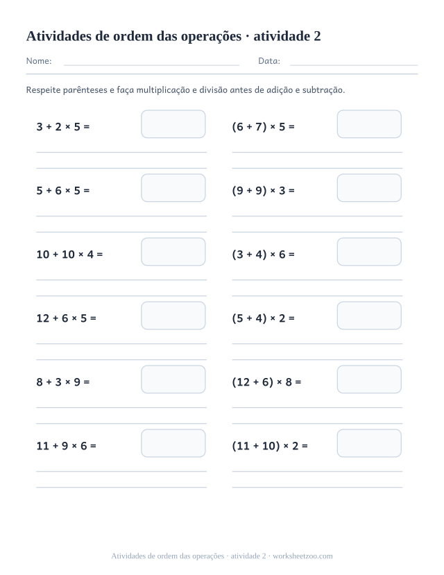 Prévia de Atividades de ordem das operações, atividade 2 para imprimir