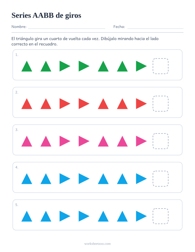 Ficha de series AABB de giros, cinco filas para descubrir qué sigue en un núcleo de 4